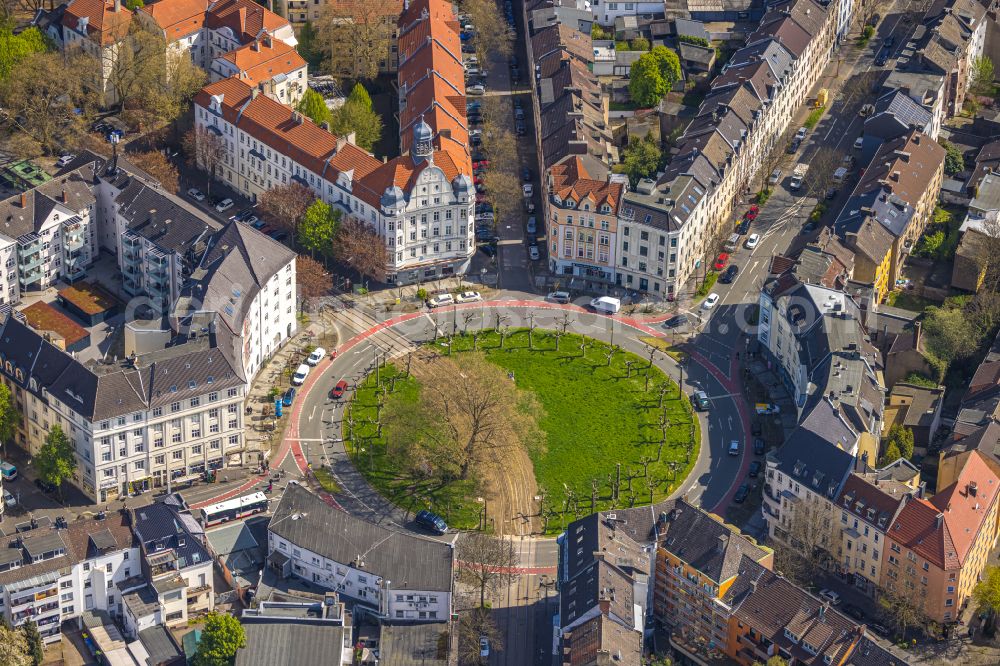 Dortmund from the bird's eye view: Traffic management of the roundabout road Borsigplatz in Dortmund in the state North Rhine-Westphalia