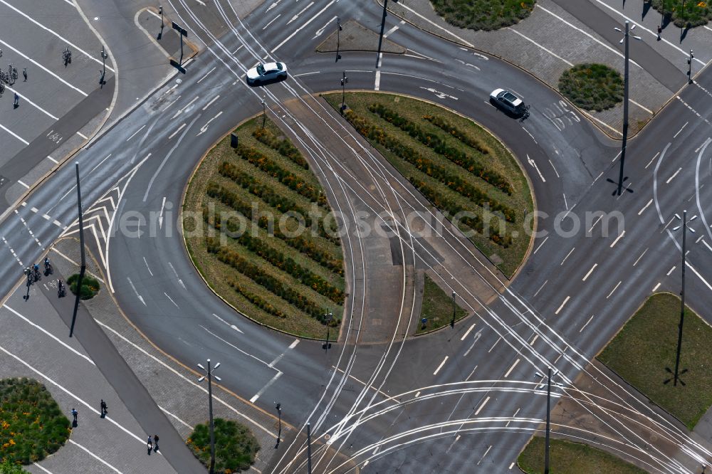 Braunschweig from above - Traffic management of the roundabout road in Brunswick in the state Lower Saxony, Germany