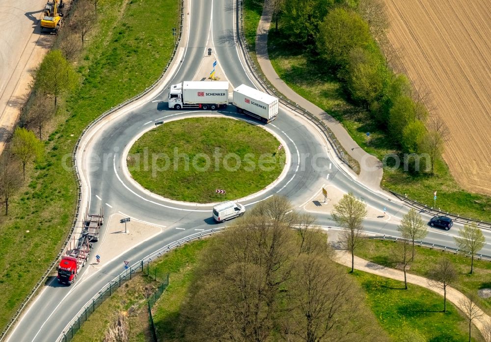 Aerial photograph Brilon - Traffic management of the roundabout road B7 - B251 in Brilon in the state North Rhine-Westphalia