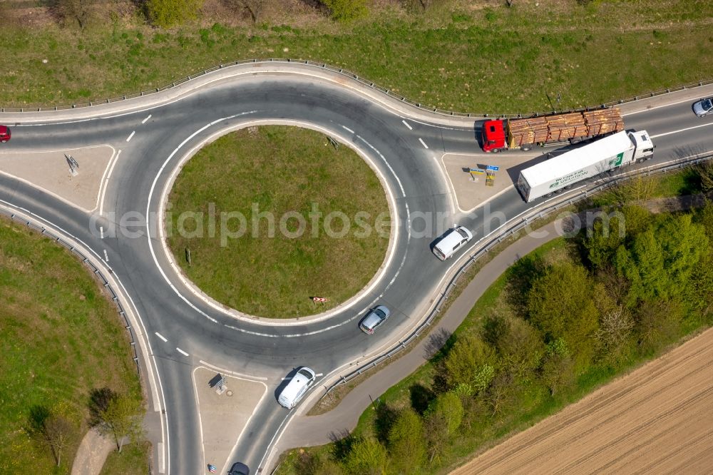 Aerial image Brilon - Traffic management of the roundabout road B7 - B251 in Brilon in the state North Rhine-Westphalia