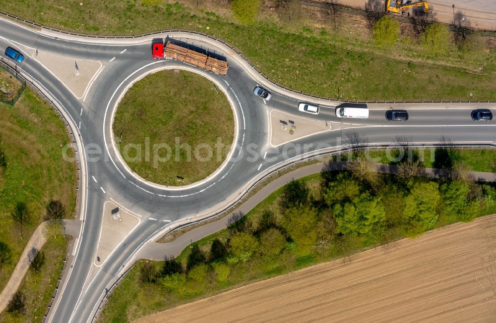 Brilon from the bird's eye view: Traffic management of the roundabout road B7 - B251 in Brilon in the state North Rhine-Westphalia