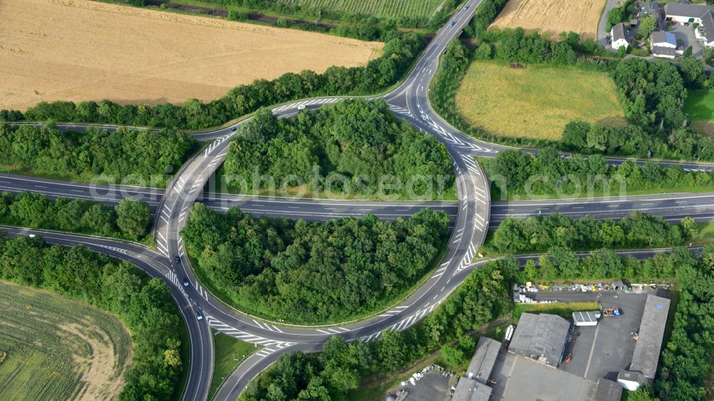 Aerial photograph Sinzig - Traffic management of the roundabout road of federal street B266 to the B9 in Sinzig in the state Rhineland-Palatinate, Germany