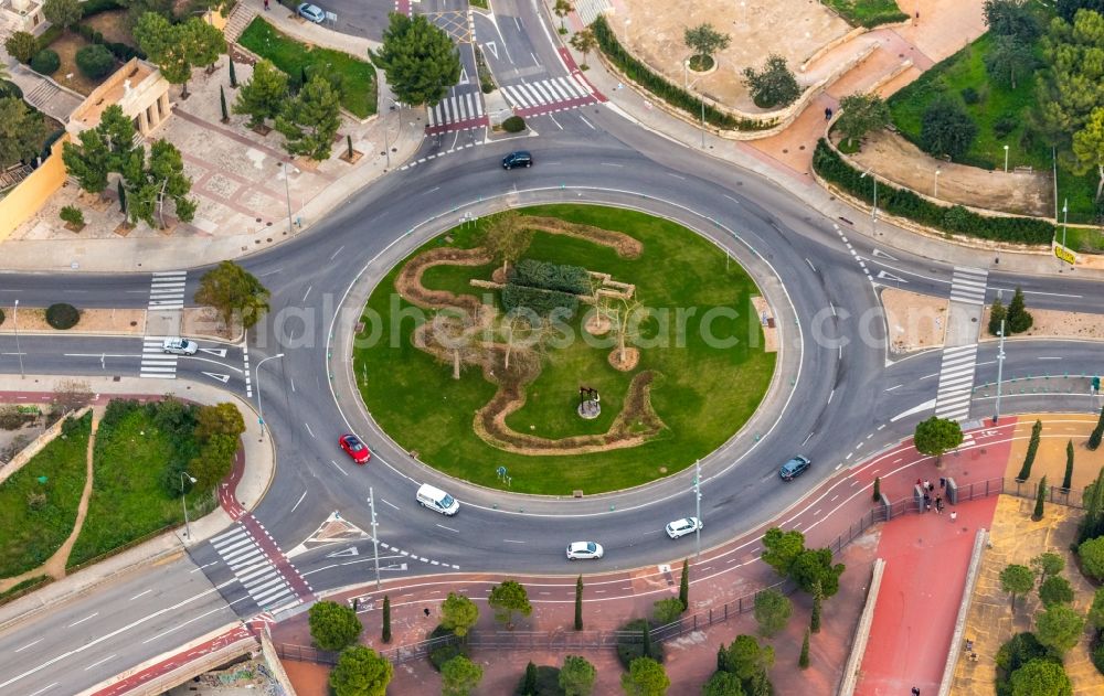 Aerial image Palma - Traffic management of the roundabout road of Carrer de l'Uruguai - Carrer de Salvador DalA? - Ma-1041 in Palma in Balearische Insel Mallorca, Spain