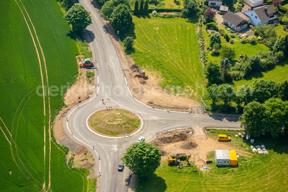 Aerial image Breckerfeld - Traffic management of the roundabout road Deller Strasse to the L528 in Breckerfeld in the state North Rhine-Westphalia, Germany