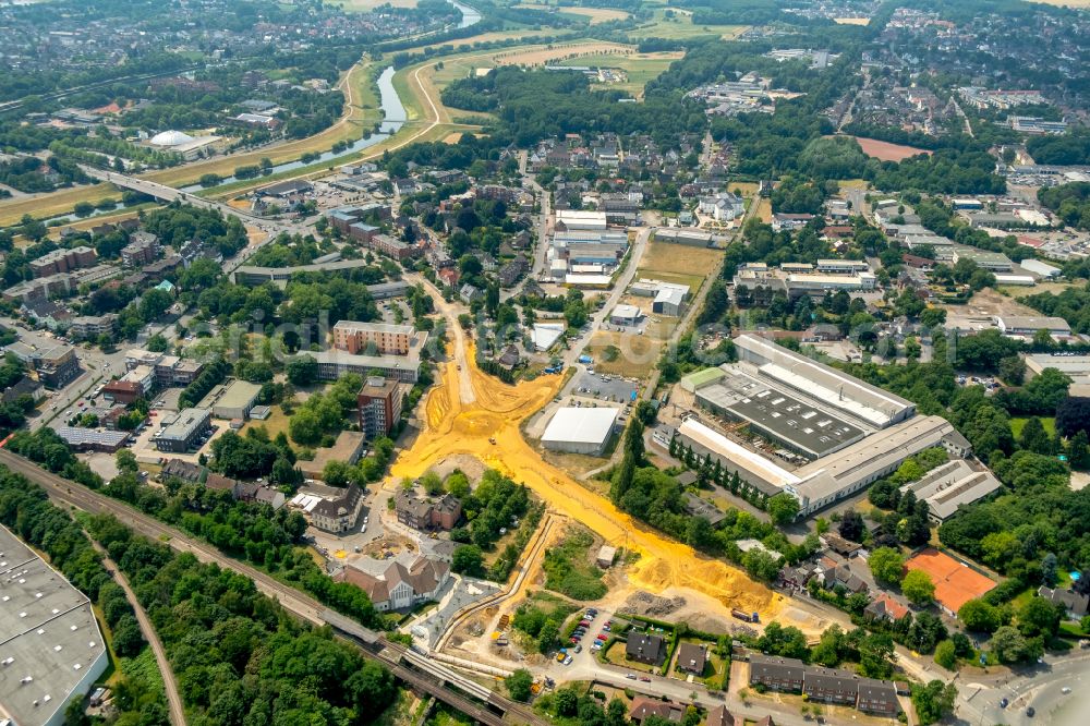 Aerial image Dorsten - Traffic management of the roundabout road on street Bismarckstrasse - Am Gueterbahnhof - Am Holzplatz in the district Hervest in Dorsten at Ruhrgebiet in the state North Rhine-Westphalia, Germany