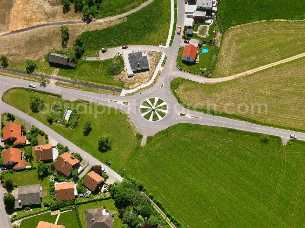 Aerial image Erolzheim - Traffic management of the roundabout road on Edelbeurer Strasse in Erolzheim in the state Baden-Wuerttemberg, Germany