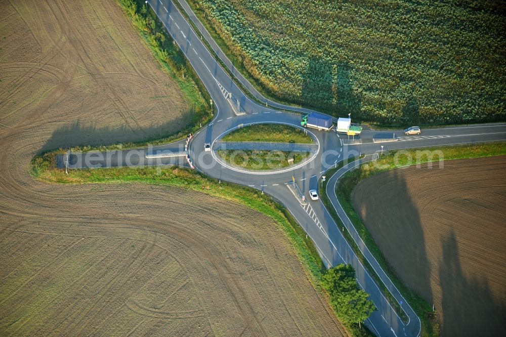 Aschersleben from above - Traffic management of the roundabout road of B185 - Ermslebener Strasse in Aschersleben in the state Saxony-Anhalt, Germany