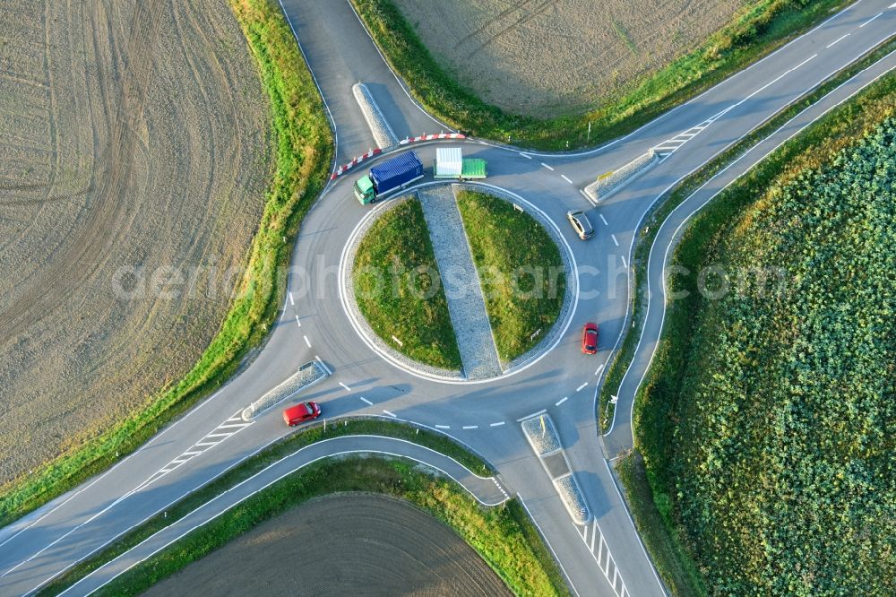 Aerial photograph Aschersleben - Traffic management of the roundabout road of B185 - Ermslebener Strasse in Aschersleben in the state Saxony-Anhalt, Germany