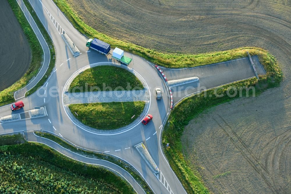 Aschersleben from above - Traffic management of the roundabout road of B185 - Ermslebener Strasse in Aschersleben in the state Saxony-Anhalt, Germany