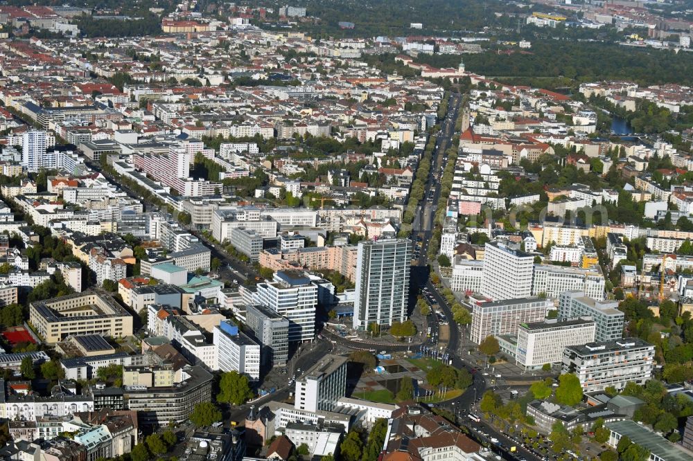 Berlin from above - Traffic management of the roundabout road Ernst-Reuter-Platz in the district Charlottenburg in Berlin, Germany