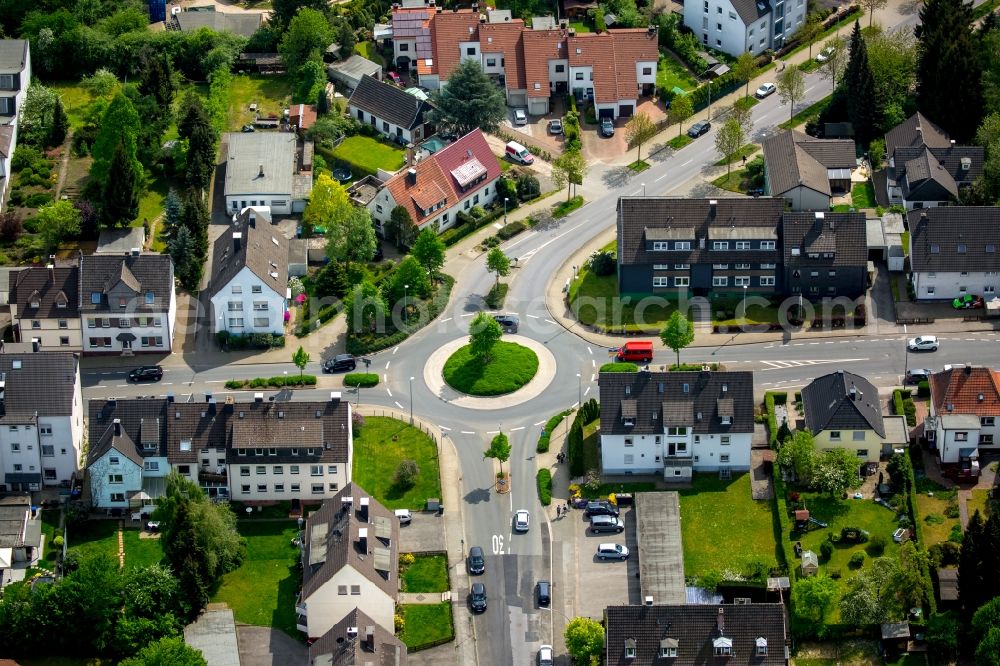 Gevelsberg from above - Traffic management of the roundabout road of the Hasslinghauser street and Clemens-Bertram-street in Gevelsberg in the state North Rhine-Westphalia