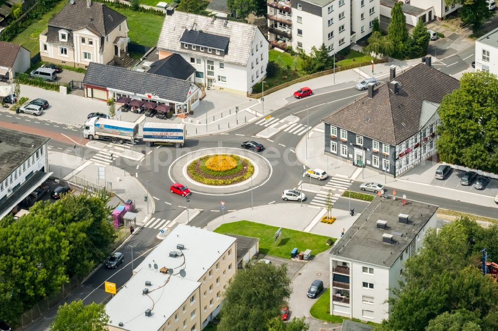 Aerial image Gevelsberg - Traffic management of the roundabout road on Hagener Strasse in Gevelsberg in the state North Rhine-Westphalia, Germany