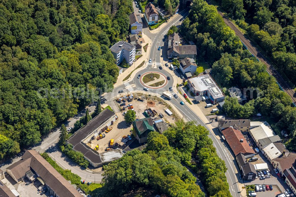 Ennepetal from the bird's eye view: Traffic management of the roundabout road on Hembecker Talstrasse - Koelner Strasse in Ennepetal in the state North Rhine-Westphalia, Germany