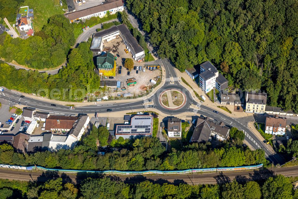 Ennepetal from above - Traffic management of the roundabout road on Hembecker Talstrasse - Koelner Strasse in Ennepetal in the state North Rhine-Westphalia, Germany