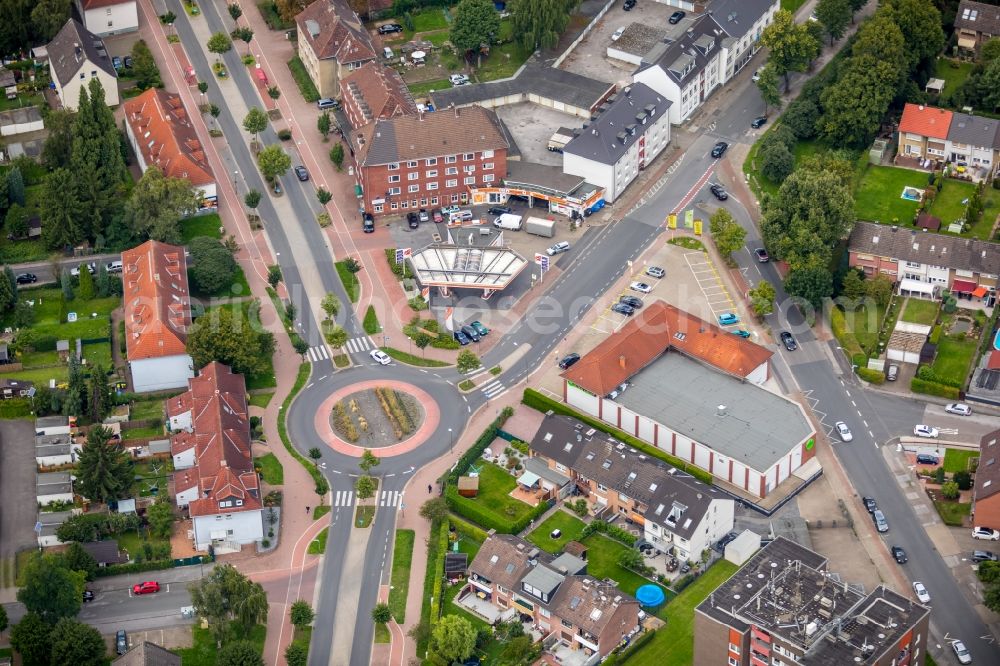 Aerial image Gladbeck - Traffic management of the roundabout road of Horster Str. in Gladbeck in the state North Rhine-Westphalia, Germany