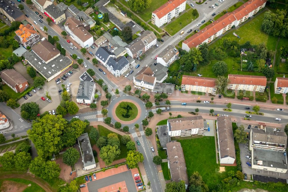 Aerial image Gladbeck - Traffic management of the roundabout road of Horster Str. in Gladbeck in the state North Rhine-Westphalia, Germany