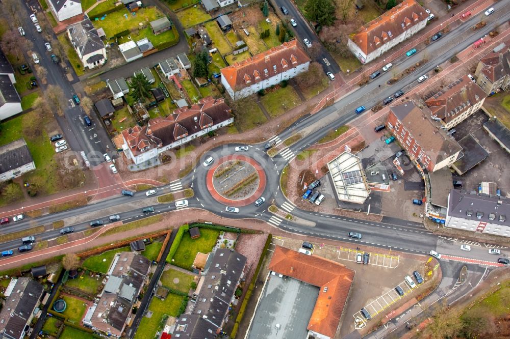 Gladbeck from the bird's eye view: Traffic management of the roundabout road Horster Strasse und Marienstrasse in Gladbeck in the state North Rhine-Westphalia