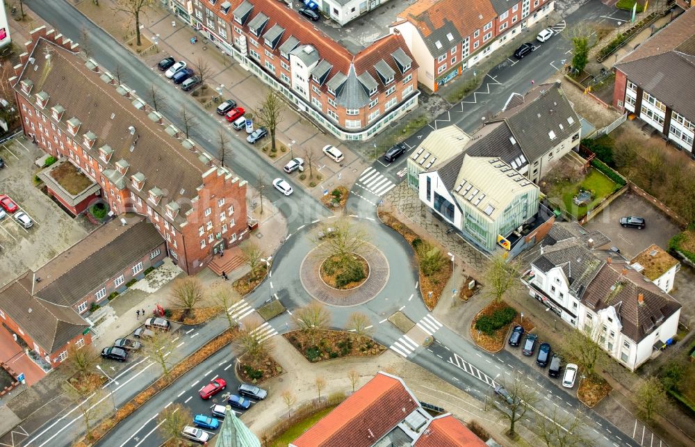 Aerial image Gladbeck - Traffic management of the roundabout road Humboldt street, Postallee and Barbara street, in Gladbeck in the state North Rhine-Westphalia