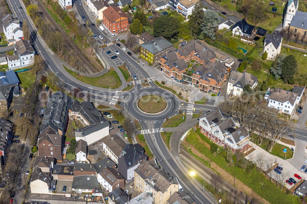 Aerial photograph Wetter (Ruhr) - Traffic management of the roundabout road on Kaiserstrasse - Friedrichstrasse - Ruhrstrasse in Wetter (Ruhr) in the state North Rhine-Westphalia, Germany