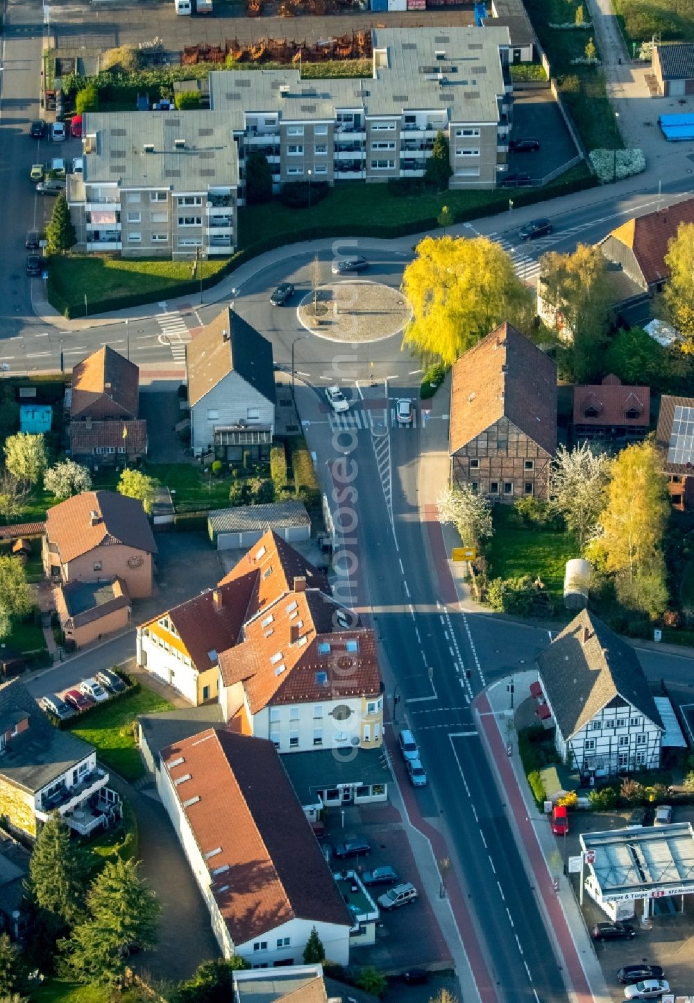 Aerial photograph Hamm - Roundabout on Kamener Strasse in the district of Pelkum in Hamm in the state of North Rhine-Westphalia