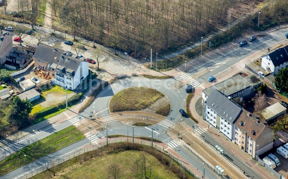 Aerial image Herne - Traffic management of the roundabout road An den Klaerbrunnen - Hordeler Strasse in the district Wanne-Eickel in Herne in the state North Rhine-Westphalia