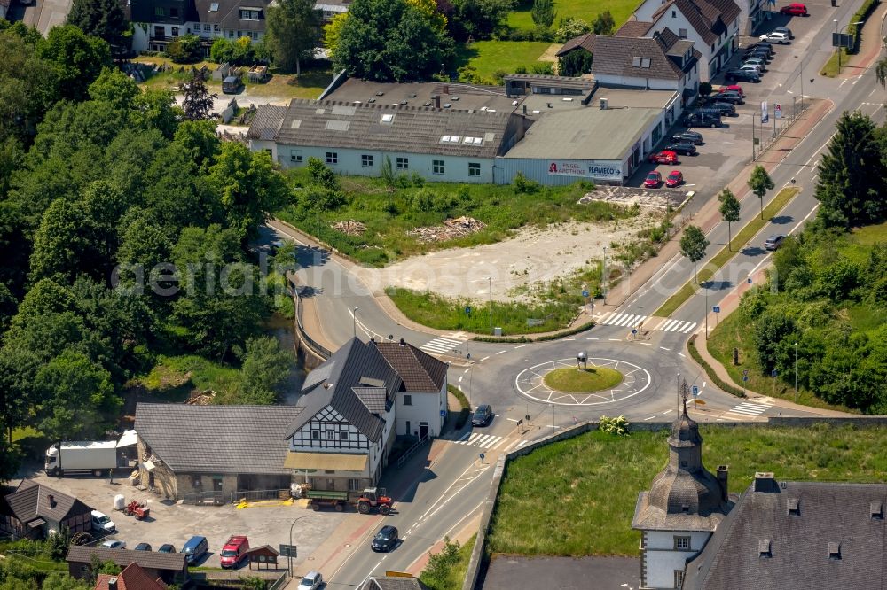 Warstein from above - Traffic management of the roundabout and road history Moehne road (B516) and the St. George Street in Warstein in North Rhine-Westphalia