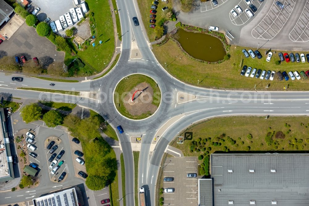 Brilon from above - Traffic management of the roundabout road Moehnestrasse Ostring B7 - B480 in Brilon in the state North Rhine-Westphalia