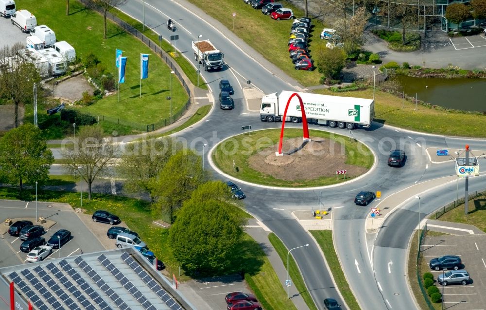 Aerial image Brilon - Traffic management of the roundabout road Moehnestrasse Ostring B7 - B480 in Brilon in the state North Rhine-Westphalia