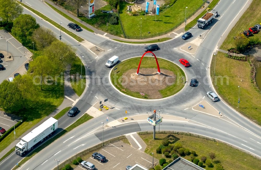 Aerial image Brilon - Traffic management of the roundabout road Moehnestrasse Ostring B7 - B480 in Brilon in the state North Rhine-Westphalia