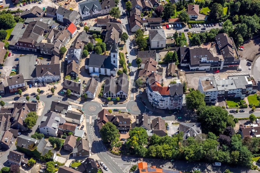 Aerial image Ennepetal - Traffic management of the roundabout road on Milsper Strasse corner Lindenstrasse in Ennepetal in the state North Rhine-Westphalia, Germany