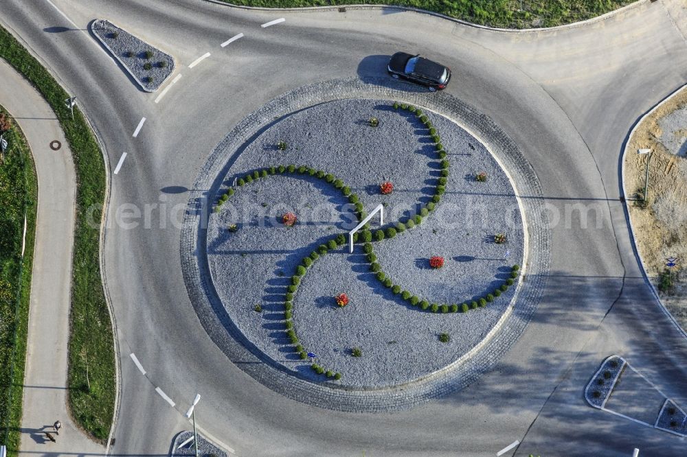 Mauern from above - Traffic management of the roundabout road Nandlstaedter Strasse in Mauern in the state Bavaria