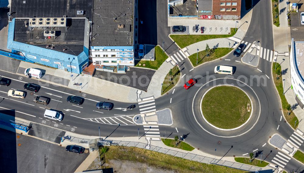 Witten from above - Traffic management of the roundabout road Pferdebachstrasse - Westfalenstrasse in Witten at Ruhrgebiet in the state North Rhine-Westphalia, Germany