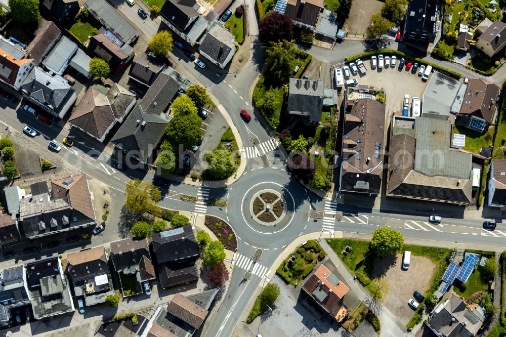 Aerial image Breckerfeld - Traffic management of the roundabout road of Prioreier Strasse - Westring in Breckerfeld in the state North Rhine-Westphalia, Germany