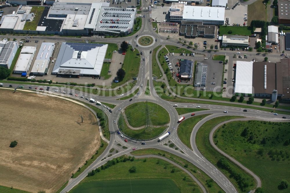 Aerial image Rheinfelden (Baden) - Traffic management of the roundabout in Rheinfelden (Baden) in the state Baden-Wuerttemberg, Germany