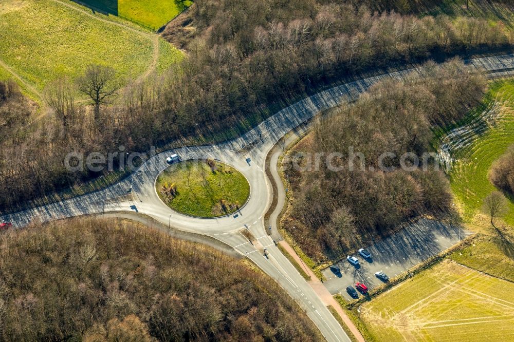 Aerial image Bönen - Traffic management of the roundabout road on Rhynerner Strasse - Rudolf-Diesel-Strasse in Boenen in the state North Rhine-Westphalia, Germany