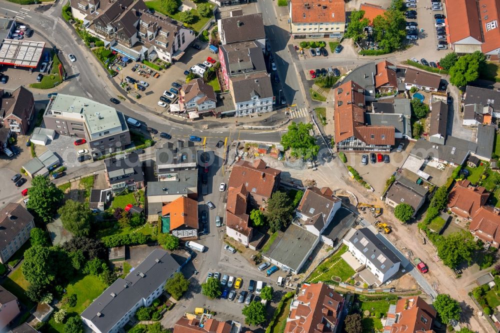 Aerial image Bochum - Traffic management of the roundabout road of Schuetzenstrasse, Am The and Im Kattenhagen in the district Wattenscheid in Bochum in the state North Rhine-Westphalia, Germany