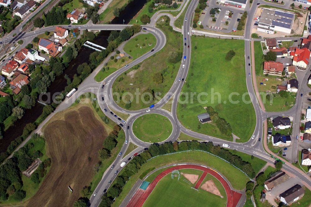 Steinen from above - Traffic management of the roundabout road B317 in Steinen in the state Baden-Wuerttemberg