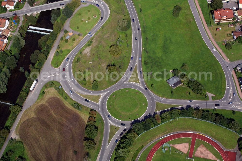 Steinen from the bird's eye view: Traffic management of the roundabout road B317 in Steinen in the state Baden-Wuerttemberg