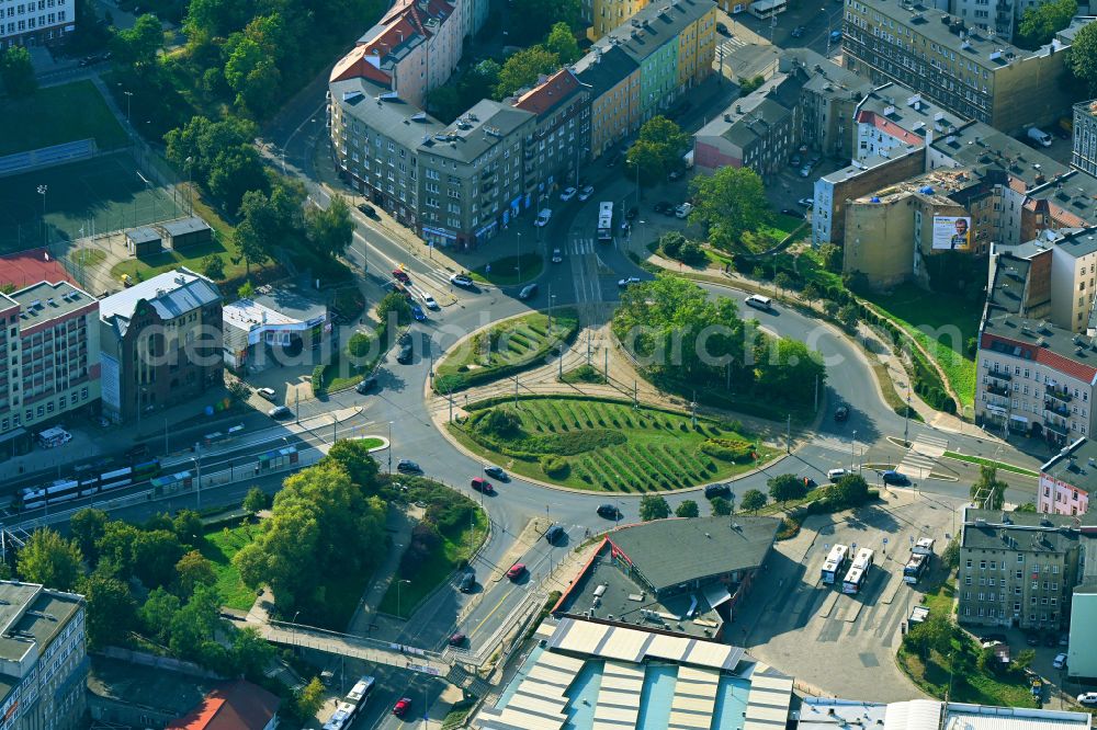 Szczecin - Stettin from above - Traffic management of the roundabout road in Szczecin in West Pomeranian, Poland