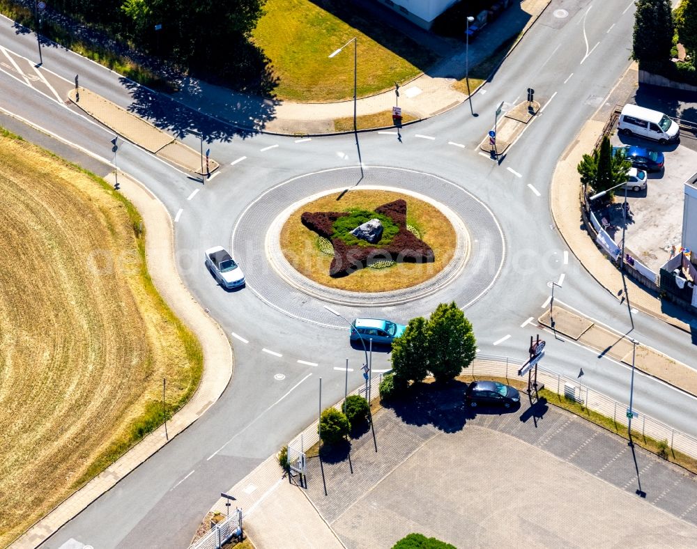 Velbert from above - Traffic management of the roundabout road on Wuelfrather Strasse - Wimmersberger Strasse in Velbert in the state North Rhine-Westphalia, Germany