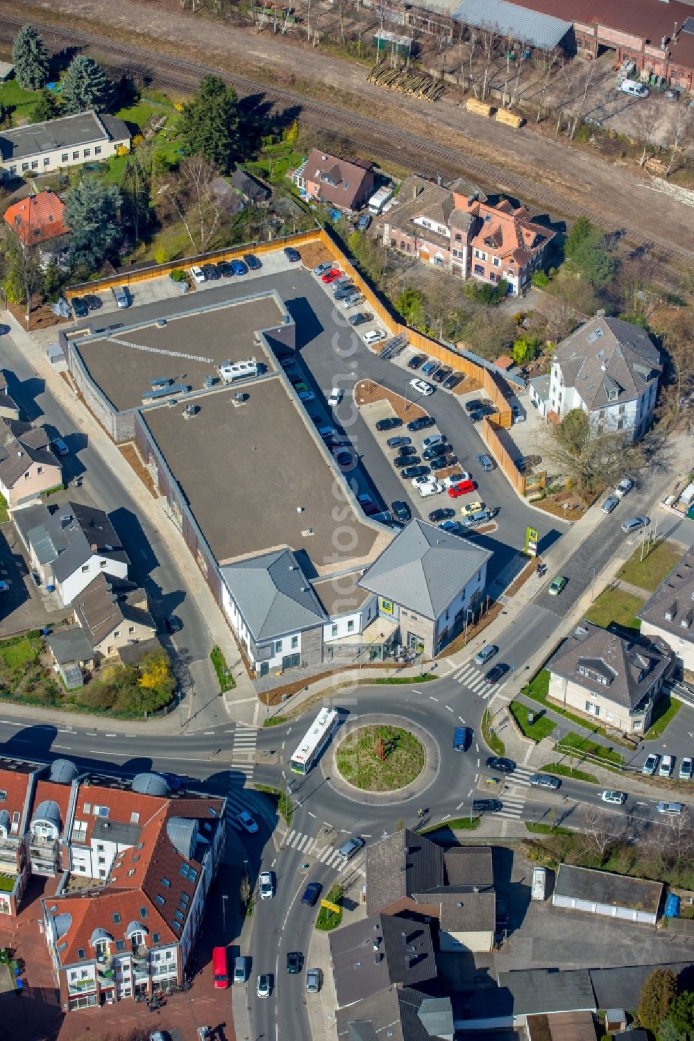 Witten from the bird's eye view: Traffic management of the roundabout road Vormholzer Strasse - Wittener Strasse in the district Herbede in Witten in the state North Rhine-Westphalia, Germany