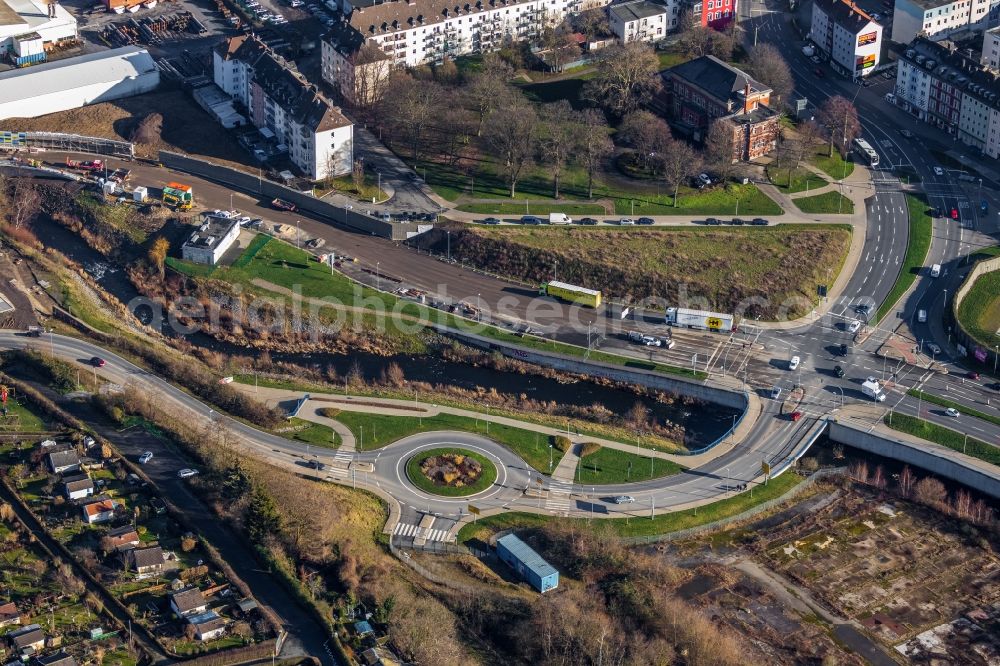 Aerial photograph Hagen - Traffic management of the roundabout road on Wehringhauser Strasse in Hagen in the state North Rhine-Westphalia, Germany