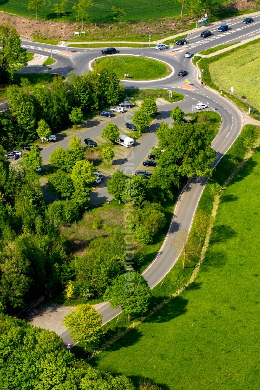 Hagen from above - Roundabout at Zur Huenenpforte road in Hagen in the state of North Rhine-Westphalia