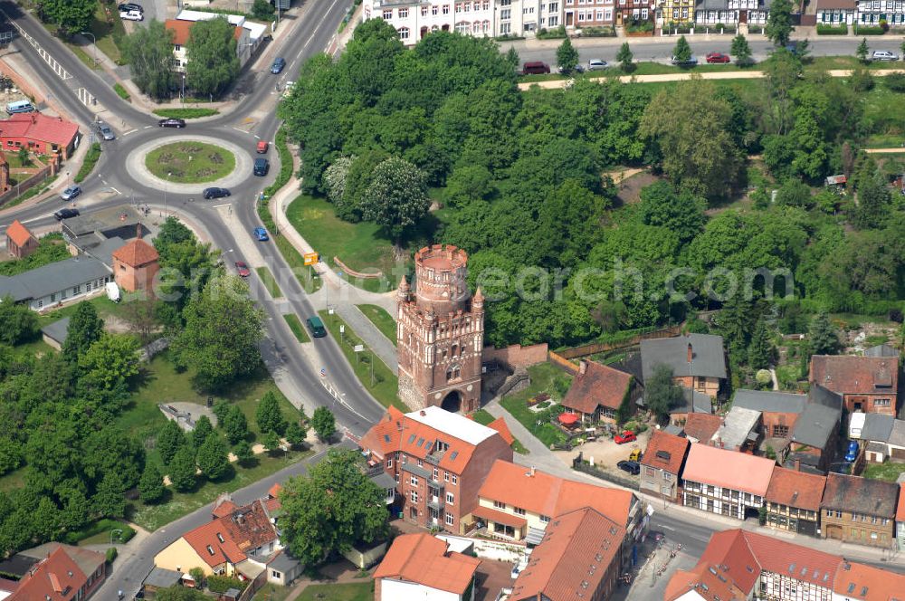 Stendal from above - Roundabout at the sight Uenglinger Tor in Stendal in Saxony-Anhalt. The Gate was built in 1440