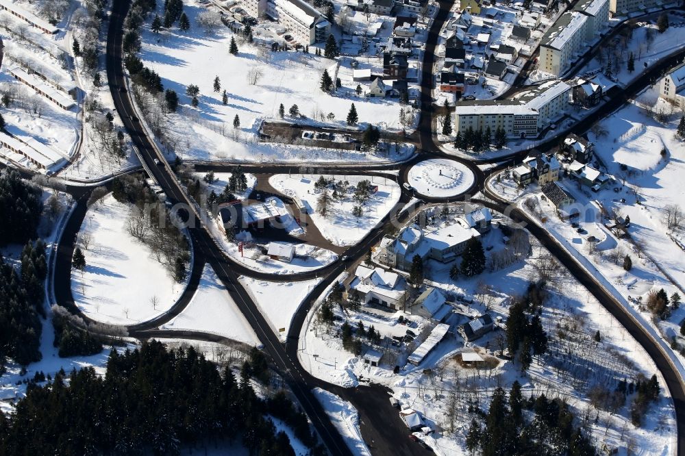 Oberhof from above - Roundabout and surrounding streets in the center of Oberhof in Thuringia