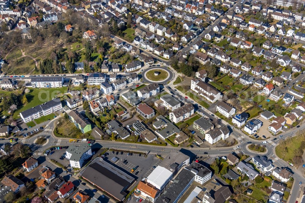 Aerial image Arnsberg - Traffic management of the roundabout road Graf-Gottfried-Strasse - Alter Holzweg - Michaelstrasse in Arnsberg at Sauerland in the state North Rhine-Westphalia, Germany