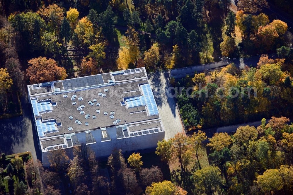 Berlin from the bird's eye view: View of the crematorium Baumschulenweg in Berlin. The crematorium Berlin-Baumschulenweg is a cremation facility with a sacred building