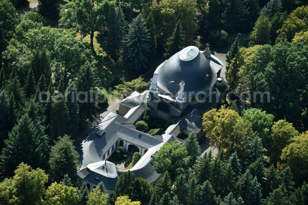 Meerane from above - Crematory and funeral hall for burial in the grounds of the cemetery in Meerane in the state Saxony