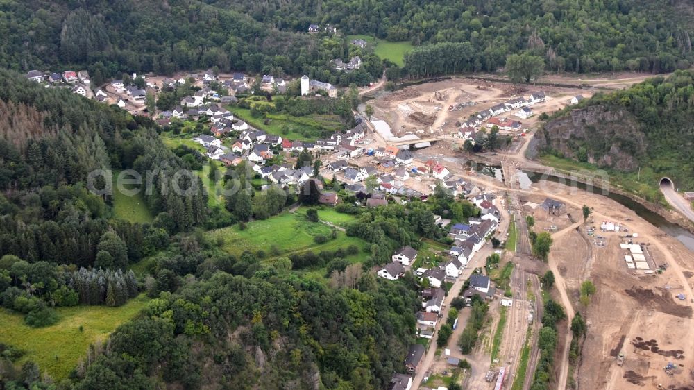 Aerial photograph Altenahr - Kreuzberg after the flood disaster this year in the state Rhineland-Palatinate, Germany