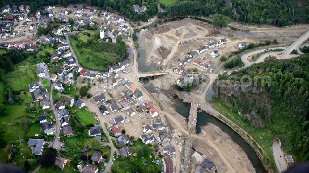 Aerial image Altenahr - Kreuzberg after the flood disaster this year in the state Rhineland-Palatinate, Germany